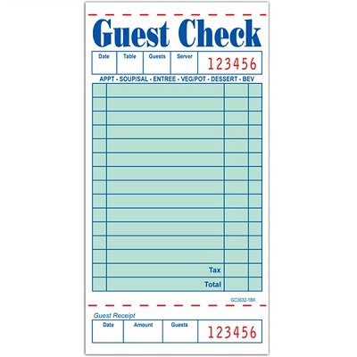 Thick Paper Guest Check 1 Book of 50 Checks Single Copy 